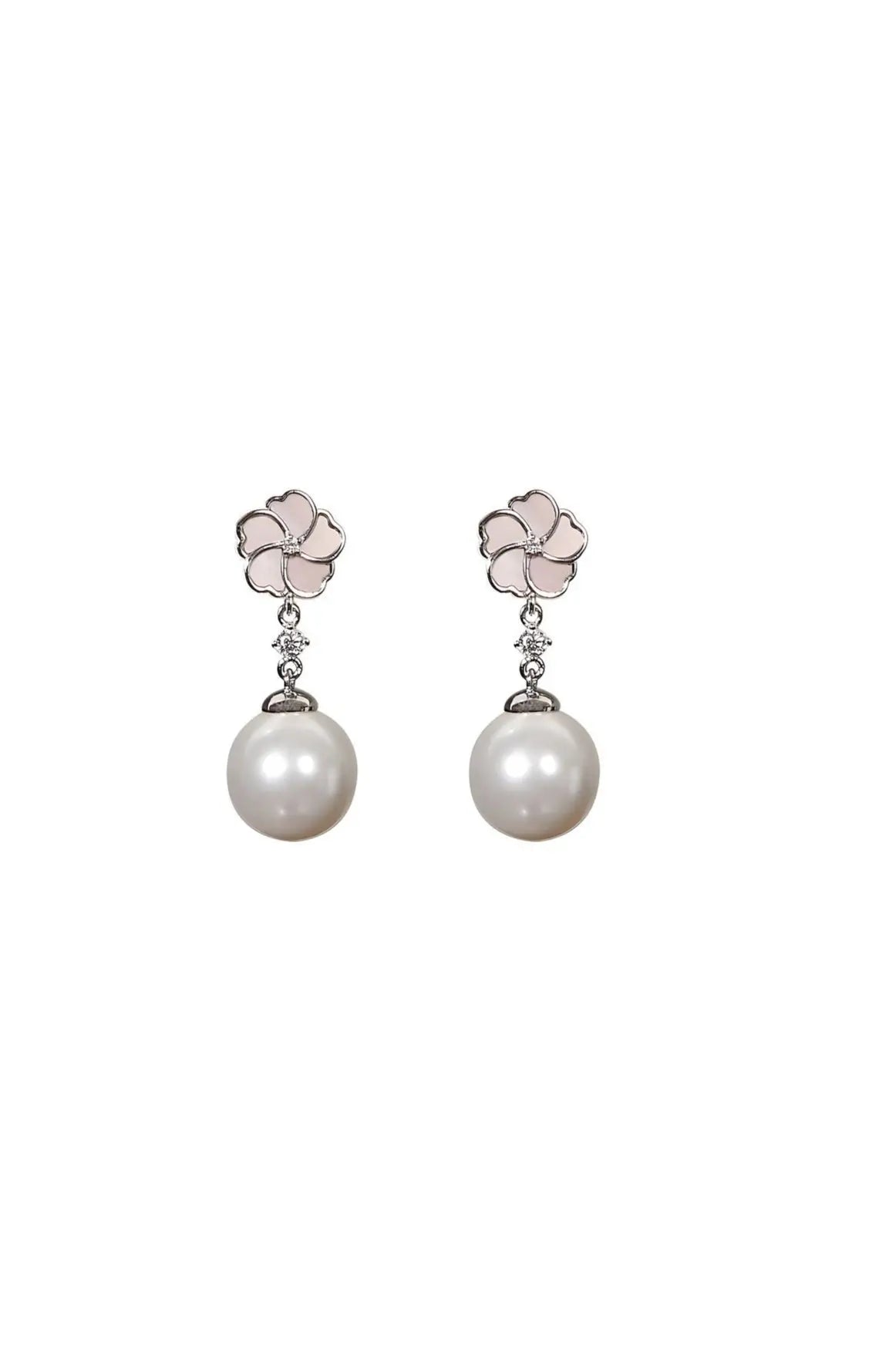 Bauhinia Blakeana Pink Mother of Pearl Classic Dangling Pearl Earrings Dryden Jewelry